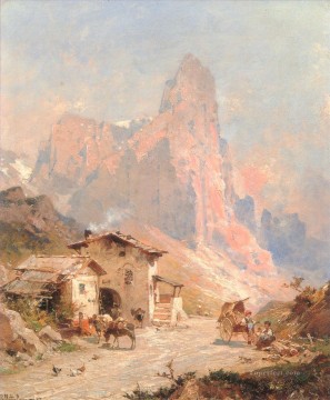  Richard Obras - Figuras en un pueblo en el paisaje de los Dolomitas Franz Richard Unterberger